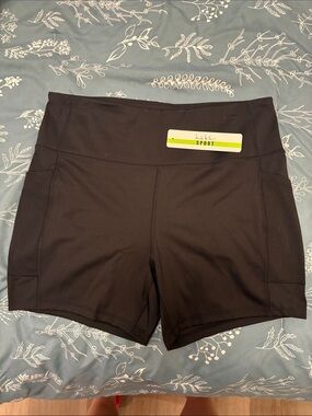 Nicole Miller Black Athletic High-Waist Workout Shorts